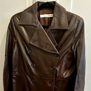 Classic Cut. Fratelli  Rossetti brown leather pea coat. Very Soft. Size 42 FR